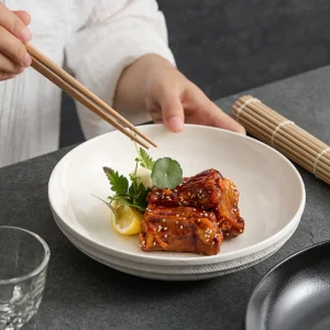 Ceramic Deep Plate with Jumping Knife Pattern